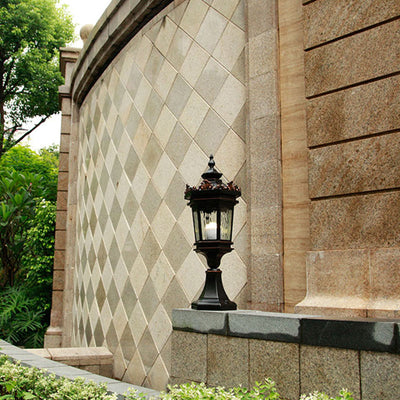 Luz de Poste de Cabeza de 1 Luz de Vidrio de Aluminio Cilíndrico Hexagonal Europeo Tradicional para Patio Exterior 