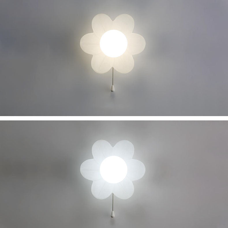 Modern Minimalist Cream Flower Resin LED Wall Sconce Lamp For Bedroom