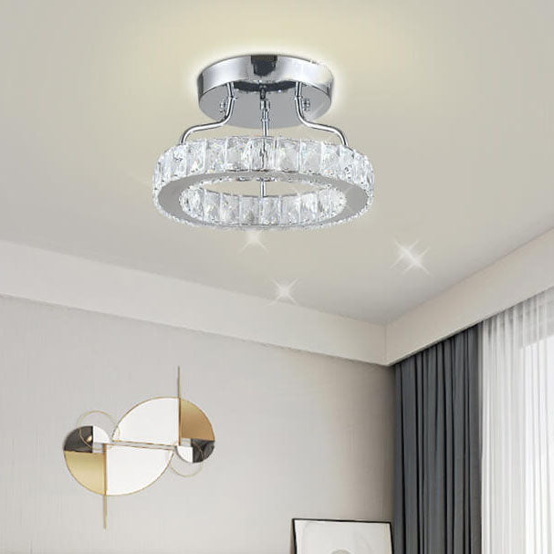 Modern Classic Crystal Round Chrome LED Semi-Flush Mount Ceiling Light