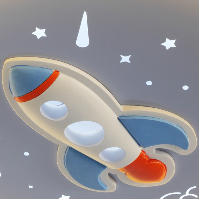 Zeitgenössische kreative Kinder Runde Rakete Acryl Harz Eisen LED Unterputz Deckenleuchte für Schlafzimmer 