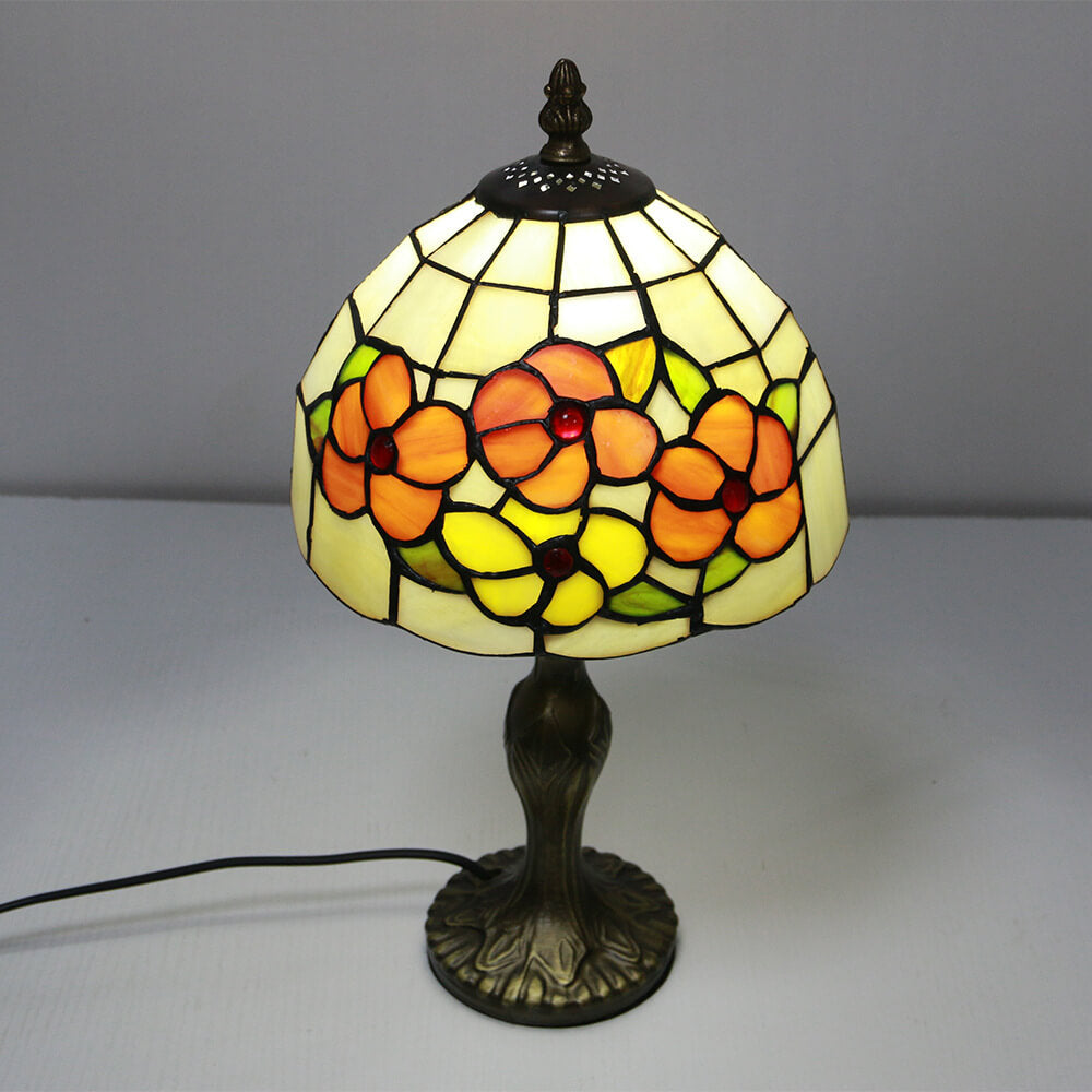 Vintage Tiffany Tierblumen Dekoration Buntglas Kuppel 1-Licht Tischlampe 