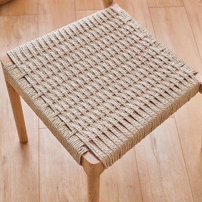 Traditioneller Vintage Stuhl mit quadratischem, geflochtenem Seilsitz, Holzrahmen, Rückenlehne ohne Armlehnen für Esszimmer 
