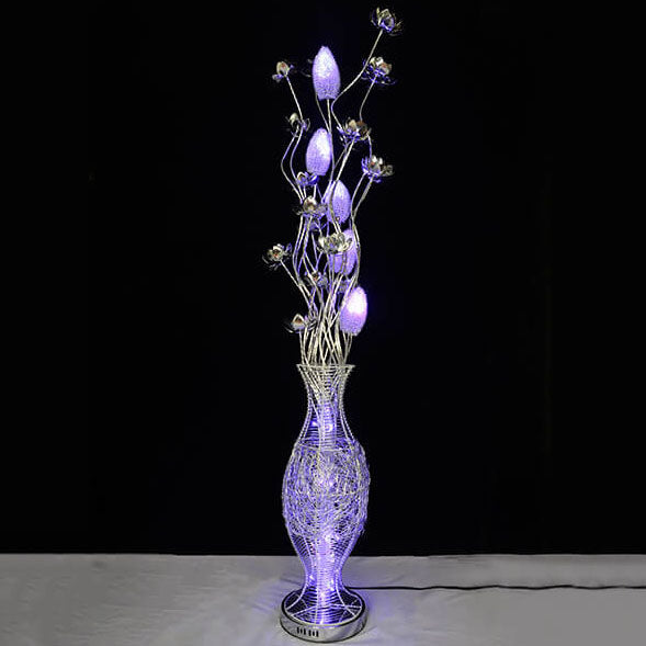 Lampe de sol LED en aluminium de style européen avec design de vase à fleurs 