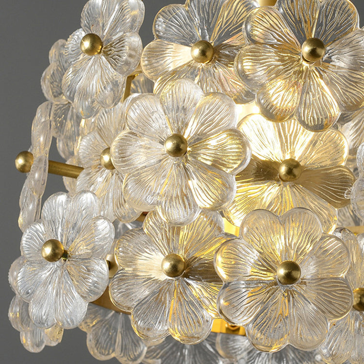 Suspension à 1 lumière avec matériel en cristal rond à pétales de fleurs traditionnelles françaises pour chambre 