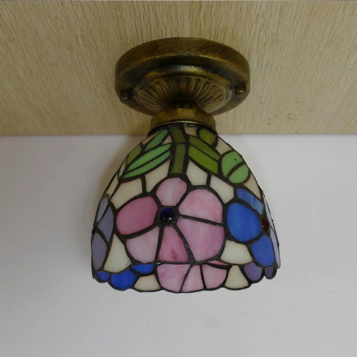 Lámpara de Techo Semi-empotrada de 1 Luz de Cristal de Hierro con Cúpula Tradicional Tiffany para Sala de Estar 