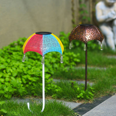 Outdoor Solar Iron Colorful Umbrella Hollow LED Lawn Insert Landscape Light