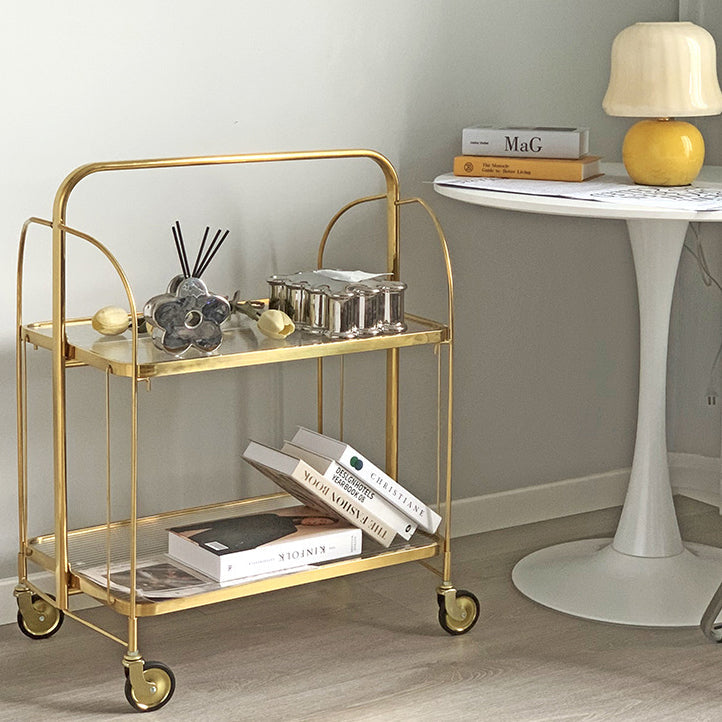Modern Minimalist Square Iron Glass Coffee Table Folding Storage Shelf 2-Tier For Bedroom