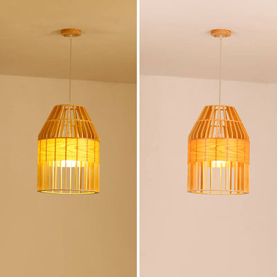 Modern Minimalist Wooden Birdcage Design 1- Light Pendant Light