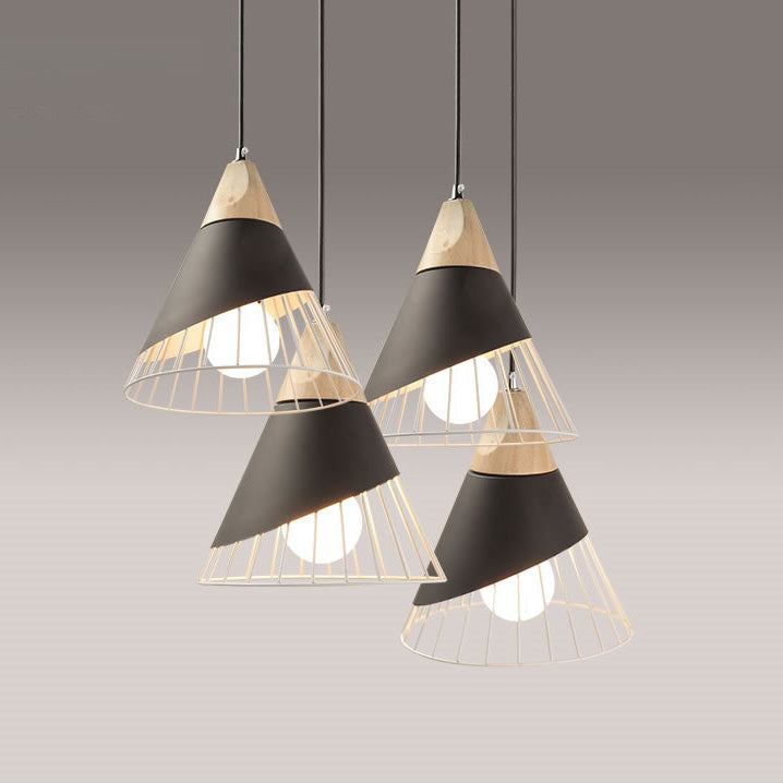 Moderne minimalistische konische Massivholz Eisen 1-Licht Pendelleuchte für Wohnzimmer 