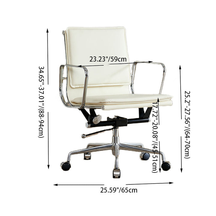 Chaise de bureau en aluminium avec dossier et accoudoirs en cuir artificiel carré rétro contemporain pour maison et bureau 
