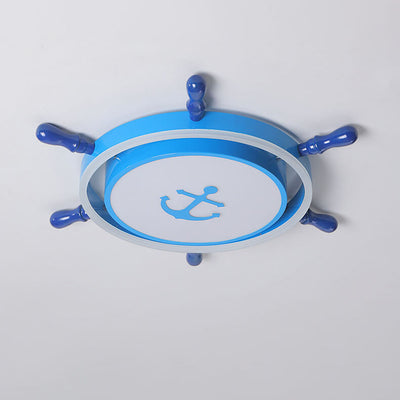 Modern Children's Pirate Ship Rudder Iron Acrylic LED Flush Mount Ceiling Light