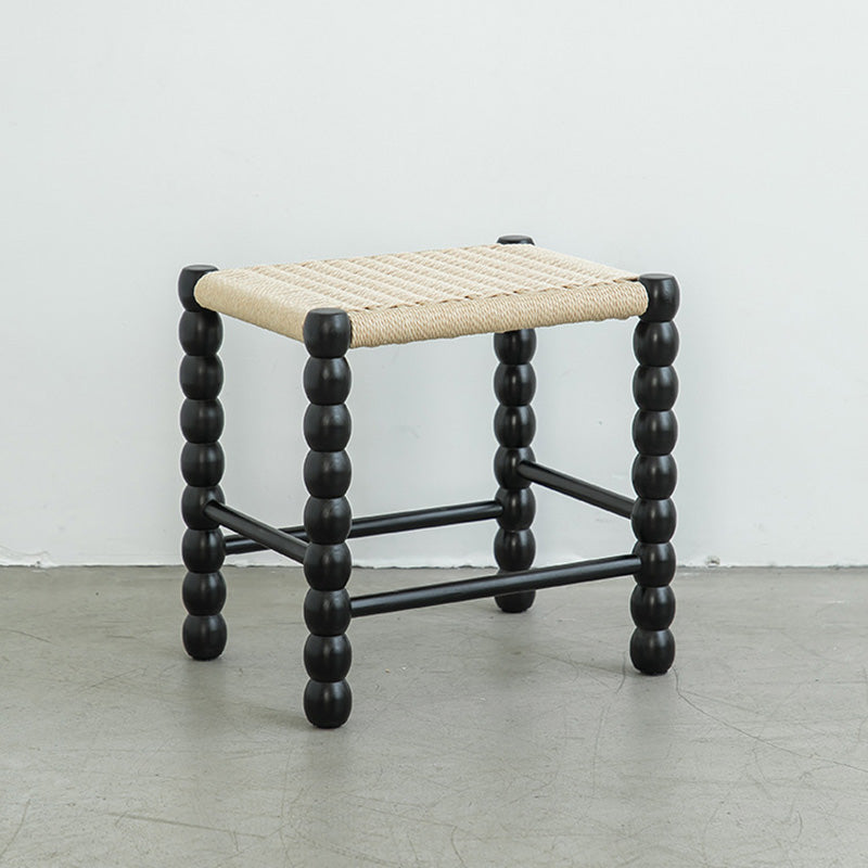 Tabouret rectangulaire traditionnel chinois en osier avec pieds en bois pour le salon 