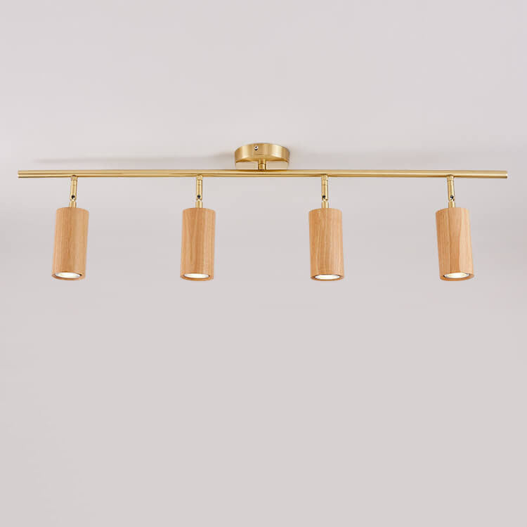 Modern Minimalist Walnut Wood Spotlight Linear Track Rubberwood Iron LED Semi-Flush Mount Ceiling Light for Living Room