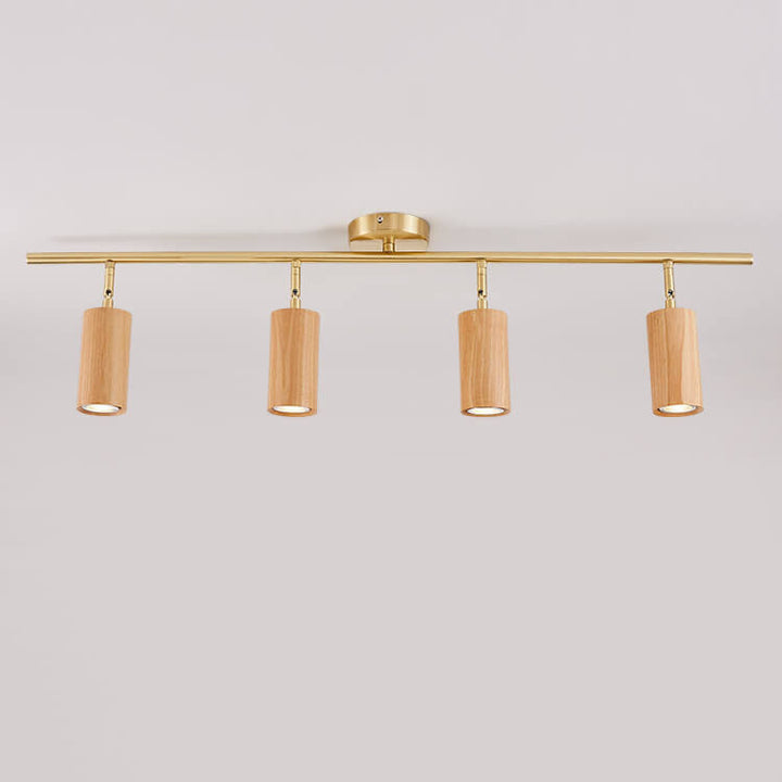 Modern Minimalist Walnut Wood Spotlight Linear Track Rubberwood Iron LED Semi-Flush Mount Ceiling Light for Living Room