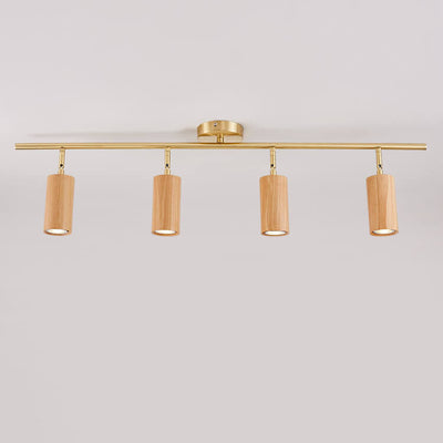 Foco de madera de nogal minimalista nórdico de pista lineal 1/2/3/4 luces LED semi-empotradas para techo 