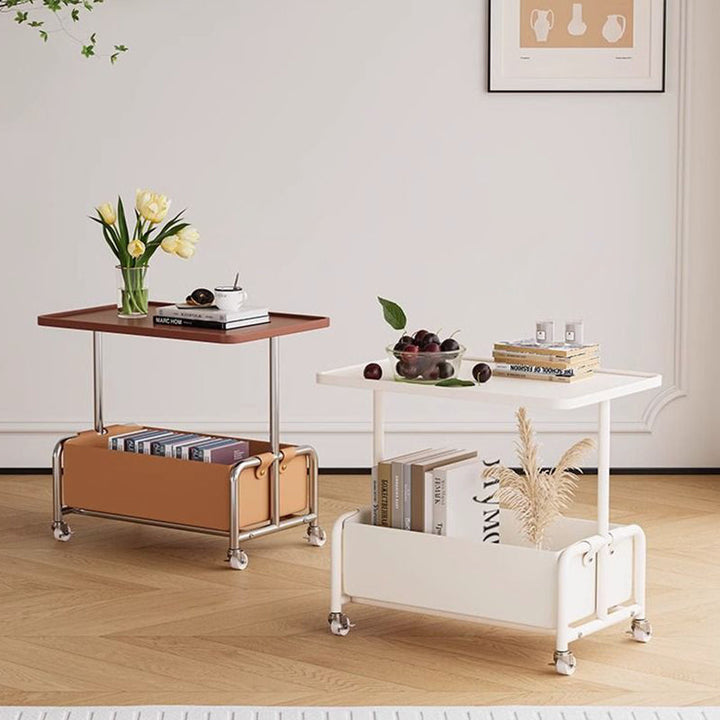 Moderner minimalistischer rechteckiger Blister Board Eisen Kunstleder Beistelltisch 2-stufig beweglich für das Wohnzimmer 