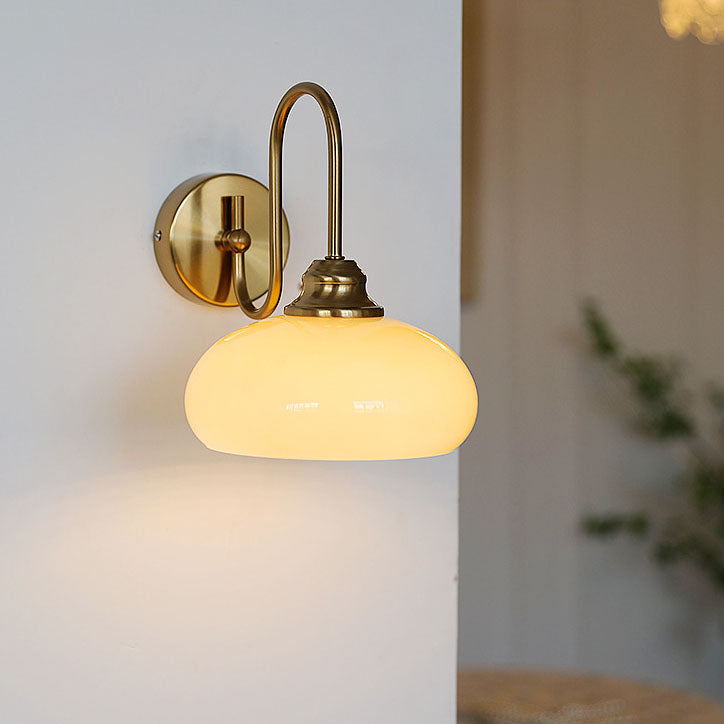 Contemporary Nordic Round Dome Iron Glass 1-Light Wall Sconce Lamp For Bedroom