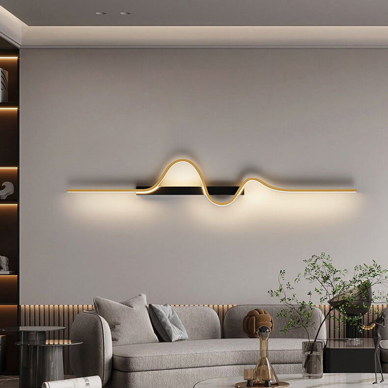 Modern Minimalist Long Wave Design Aluminum LED Wall Sconce Lamp For Living Room