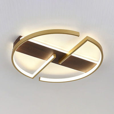 Luz de techo empotrada LED geométrica redonda de hierro, aluminio y madera de simplicidad moderna para sala de estar 