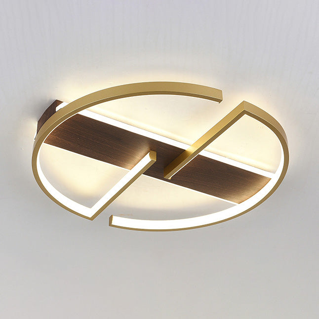 Luz de techo empotrada LED geométrica redonda de hierro, aluminio y madera de simplicidad moderna para sala de estar 