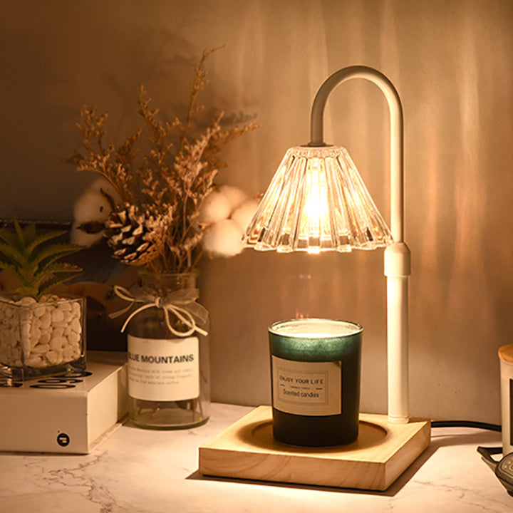 Lampe de table en cire fondue à 1 lumière en bois, fer et verre rond minimaliste moderne pour chambre à coucher 
