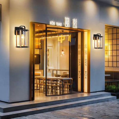 Lámpara Aplique de Pared Exterior de 1 Luz de Vidrio y Aluminio Hierro Rectangular de Simplicidad Moderna para Patio Exterior 