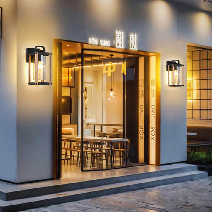 Lámpara Aplique de Pared Exterior de 1 Luz de Vidrio y Aluminio Hierro Rectangular de Simplicidad Moderna para Patio Exterior 