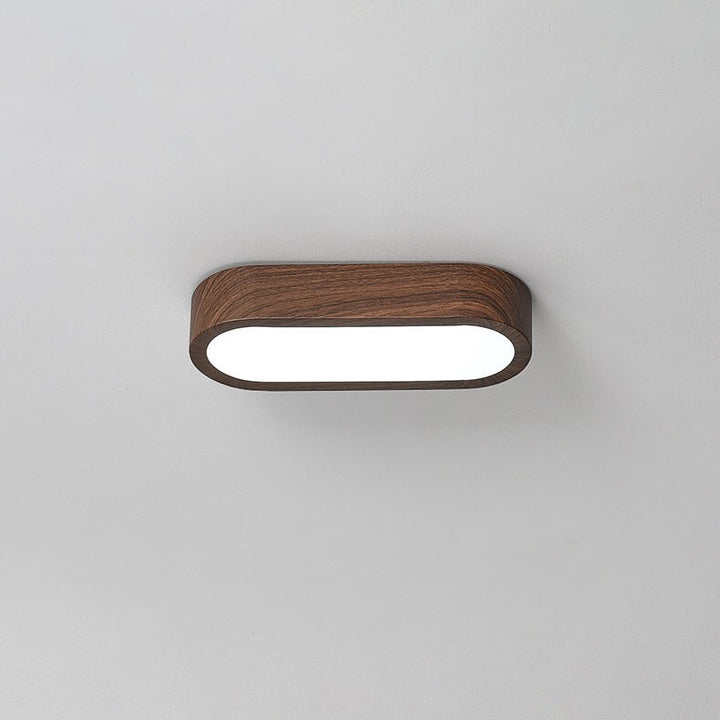 Modern Minimalist Oval Strip Wood Grain Hardware LED Flush Mount Ceiling Light For Hallway