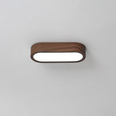 Modern Minimalist Oval Strip Wood Grain Hardware LED Flush Mount Ceiling Light