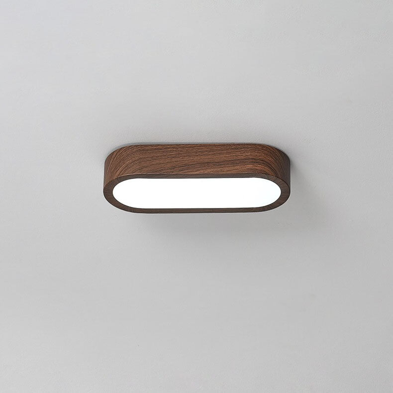 Modern Minimalist Oval Strip Wood Grain Hardware LED Flush Mount Ceiling Light