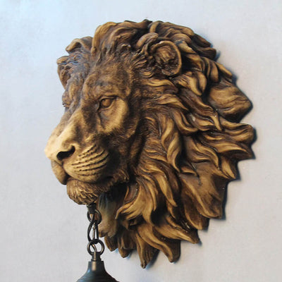 Traditional Tiffany Creative Resin Lion's Head 1-Light Wall Sconce Lamp For Dining Room