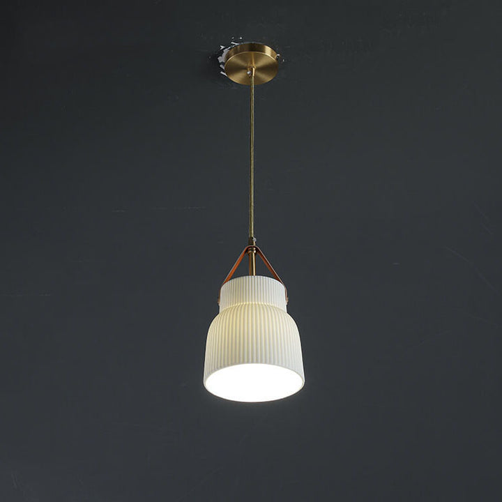 Japanische Light Luxury Keramik Kupfer Rundmund 1-Licht Pendelleuchte 