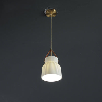 Japanese Light Luxury Ceramic Copper Round Mouth 1-Light Pendant Light