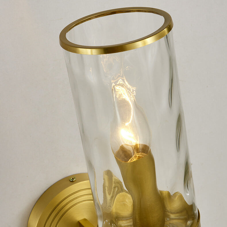 Modern Luxury Textured Glass Cylinder Round Brass 1-Light Wall Sconce Lamp for Living Room