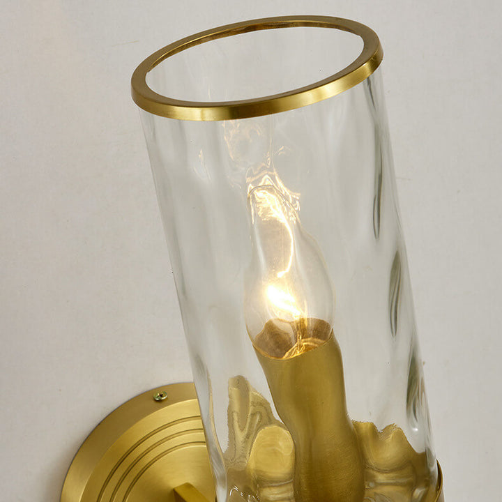 Modern Luxury Textured Glass Cylinder Round Brass 1-Light Wall Sconce Lamp for Living Room