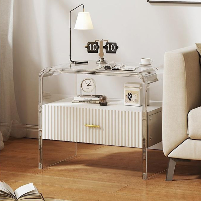 Table de chevet rectangulaire en acrylique et bois massif avec 1 tiroir pour chambre à coucher - Simplicité moderne 