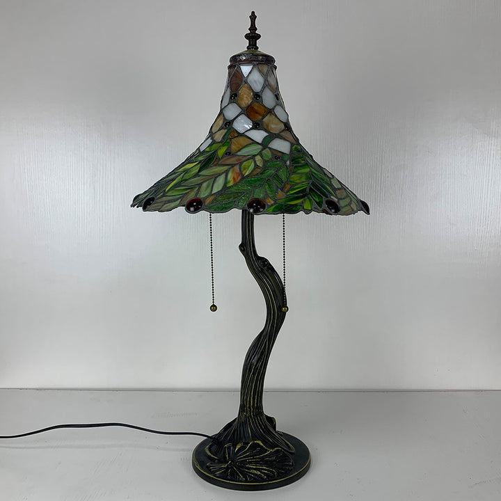 Lampe de table à deux lumières avec feuilles de fleurs en corne en verre d&