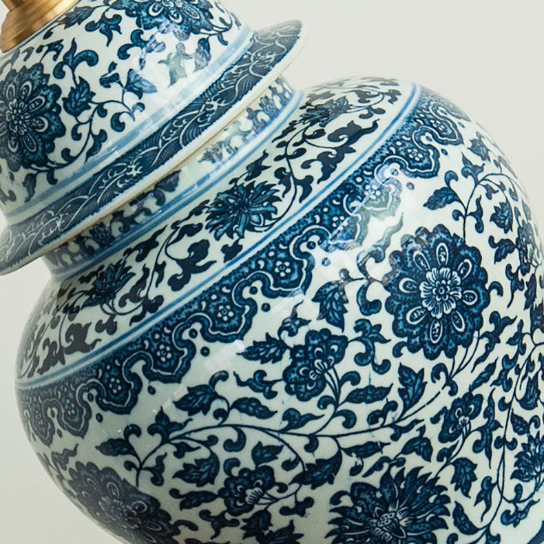 Traditionelle chinesische Vase Basis Keramik Stoff 1-Licht Tischlampe für Schlafzimmer 