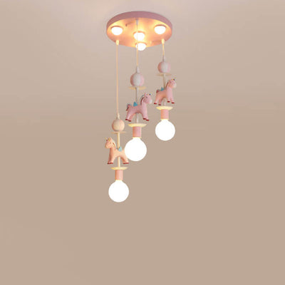 Modern Children's Carousel Eye Protection Resin Iron 1/7/11 Light Flush Mount Ceiling Light