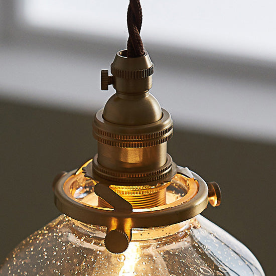 Traditional Japanese Brass Glass Air Bubble Round Terete 1-Light Pendant Light For Dining Room