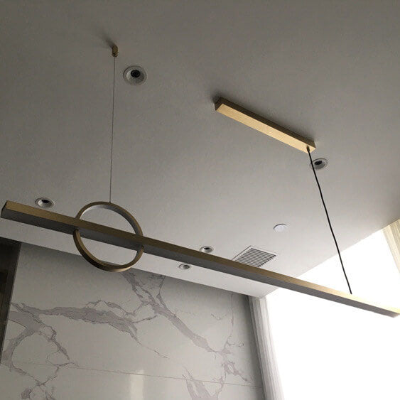 Lámpara colgante LED para isla de cocina de acrílico y cobre con diseño moderno minimalista de líneas y círculos para sala de estar 
