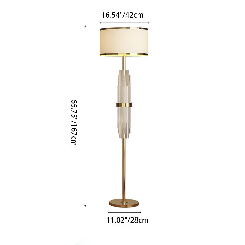 Contemporary Scandinavian Luxury Round Fabric Glass Column 1-Light Standing Floor Lamp For Living Room