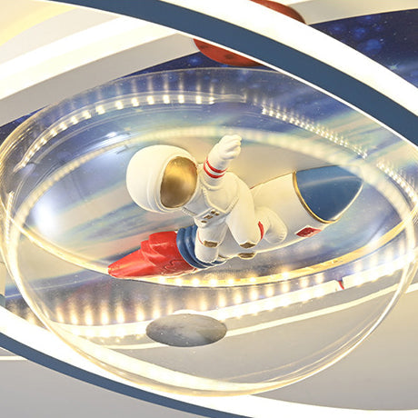Zeitgenössische kreative Kinder Runde Spaceman Planet Eisen Acryl Harz LED Unterputz Deckenleuchte für Schlafzimmer 