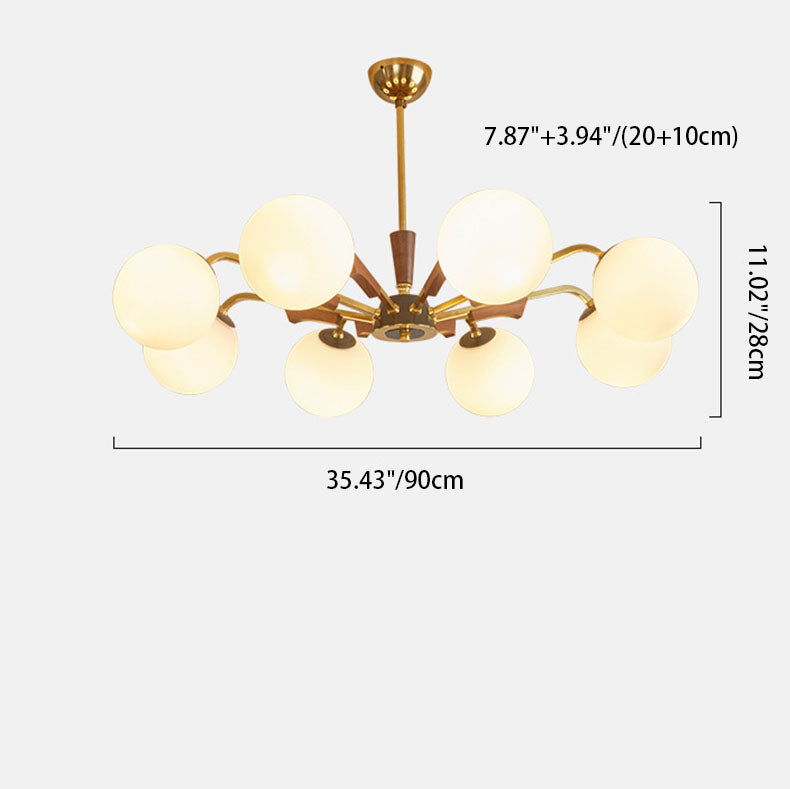 Lustre traditionnel français en orbe tout cuivre bois verre 3/6/8 lumières pour salon 