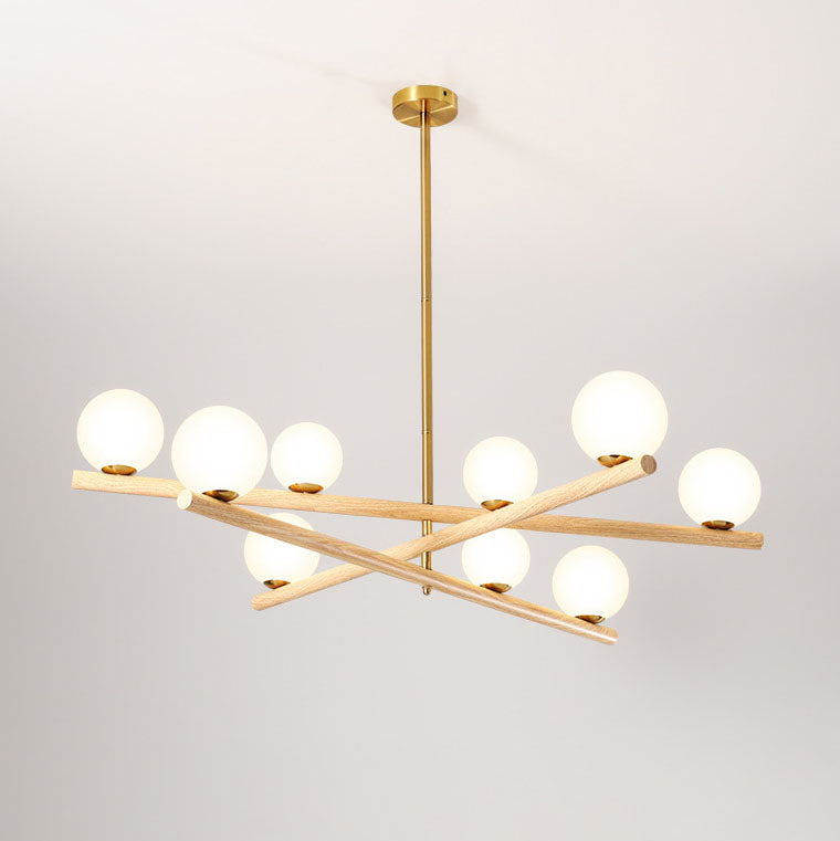 Zeitgenössischer skandinavischer Crossover-Streifen-Kronleuchter aus Metall und Glas mit 6/9 Lichtern für das Wohnzimmer 