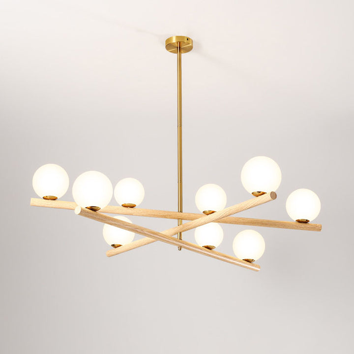 Zeitgenössischer skandinavischer Crossover-Streifen-Kronleuchter aus Metall und Glas mit 6/9 Lichtern für das Wohnzimmer 