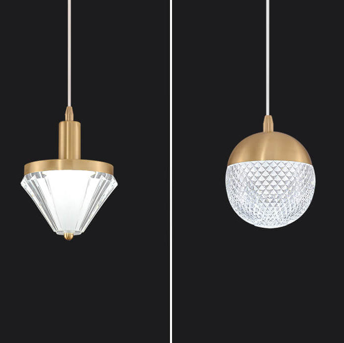 Modern Luxury All-Copper Glass Cylinder Spherical Diamond LED Pendant Light