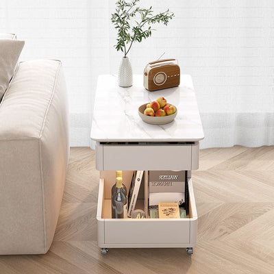 Table d'appoint moderne minimaliste rectangulaire en métal et bois avec 2 tiroirs pour salon 