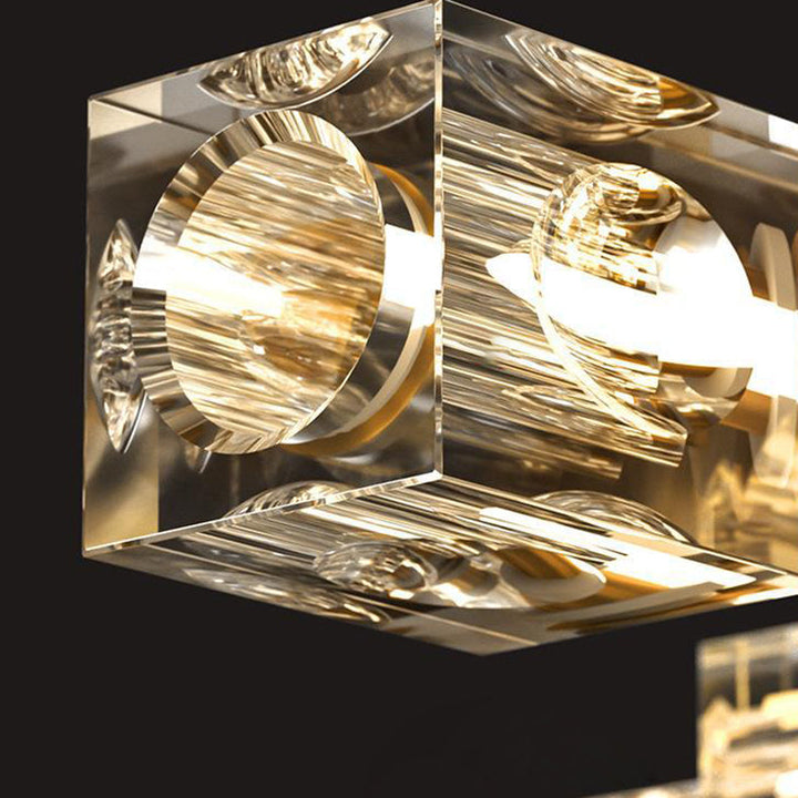 Luminaire de plafond semi-encastré contemporain de luxe branche rectangulaire en cuivre massif avec cristal 4/6/8 lumières pour salon 