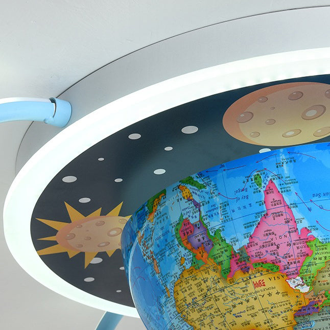 Luz de Techo Empotrada de 4 Luces LED de Acrílico Vidrio Hardware Planeta Tierra Redondo Creativo Contemporáneo para Niños para Dormitorio 